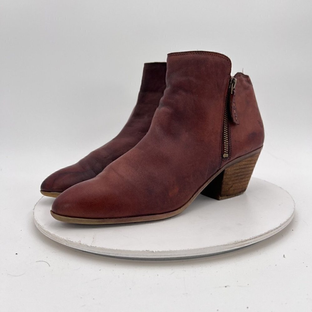 Frye Judith Women Size 10M Cognac Brown Leather Ankle Zip Block Heel Boot